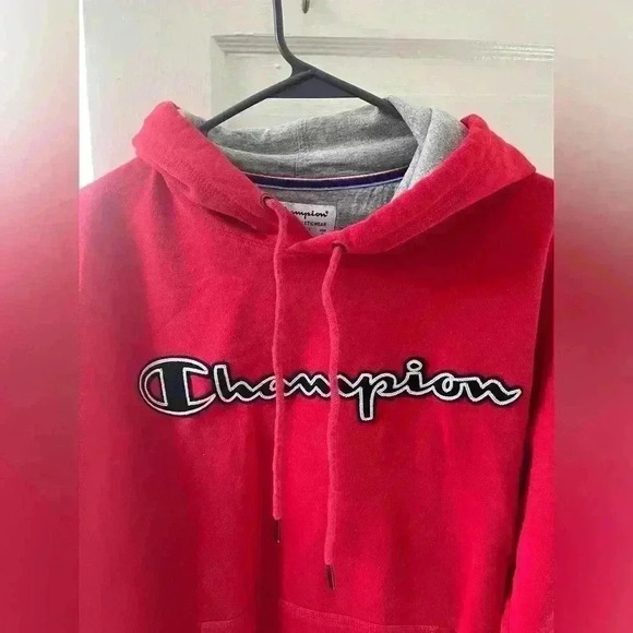 champion red mens medium pullover hoodie - Picture 2 of 5